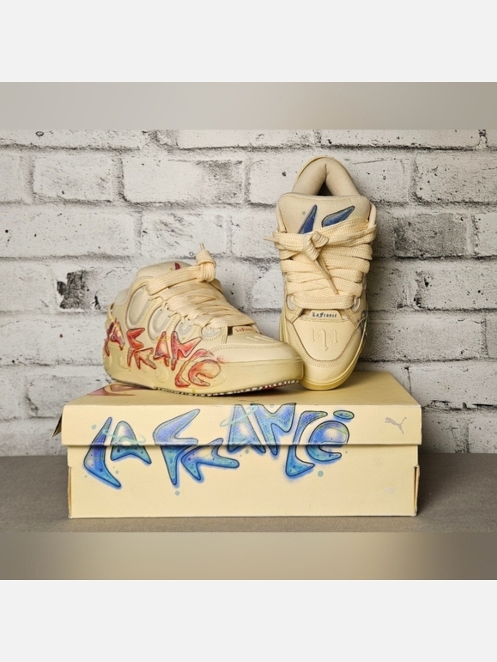 Puma LaMelo Ball LaFrancé Graffiti Sneakers Cream Red Size 10.5